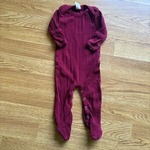 Kate Quinn ribbed maroon snap footie pajama sleeper fold over mittens sz 3-6M